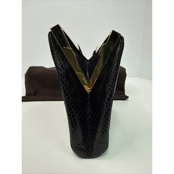 Judith Leiber Black Lizard Snakeskin Leather Rhinestone Clutch Bag Comb Vintage - Picture 11 of 16